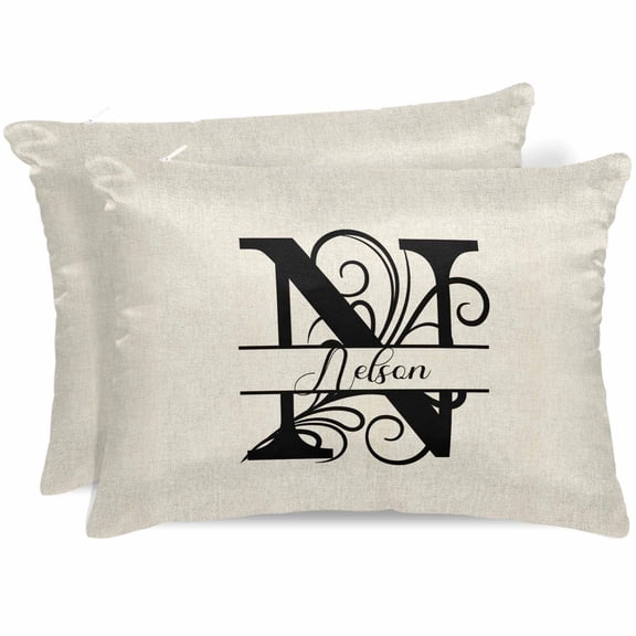 Letter N Satin Pillowcase for Hair with Zipper, Soft Breathable Cooling Silk Pillow Cases, Monogram Words Throw Pillow Covers Standard Size 20"x26" Set of 2