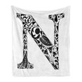 thumbnail image 1 of Letter N Soft Flannel Fleece Blanket, Black and White Floral Arrangement Pattern Flowers Petals Stalks and Leaves Print, Cozy Plush for Indoor and Outdoor Use, 60" x 80", Black White, by Ambesonne, 1 of 6