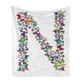 thumbnail image 1 of Letter N Soft Flannel Fleece Blanket, Butterflies in Various Color Combinations in Capitalized N Shape Alphabet Design, Cozy Plush for Indoor and Outdoor Use, 70" x 90", Multicolor, by Ambesonne, 1 of 6