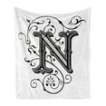 thumbnail image 1 of Letter N Soft Flannel Fleece Blanket, Middle Ages Inspired Capital N Abstract Elements Black Dark Colored Palette, Cozy Plush for Indoor and Outdoor Use, 50" x 70", Black Grey White, by Ambesonne, 1 of 5