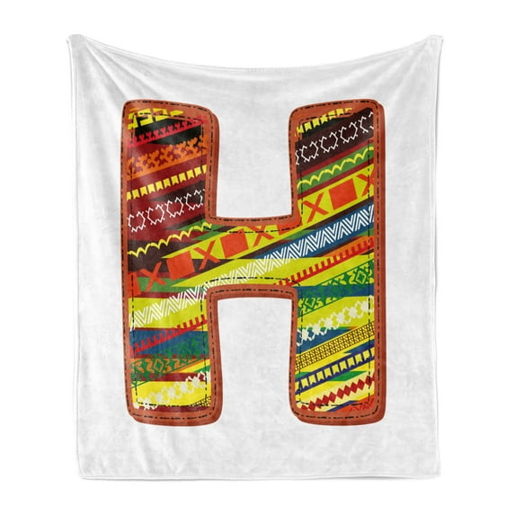 Letter N Soft Flannel Fleece Throw Blanket, Alphabet Your Name Kids Baby Shower with Prehistoric School, Cozy Plush for Indoor and Outdoor Use, 50" x 70", Dark Coral Yellow, by Ambesonne