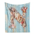 thumbnail image 1 of Letter N Soft Flannel Fleece Throw Blanket, Oceanic Invertebrates Alphabet ABC Marine Shells and Starfishes, Cozy Plush for Indoor and Outdoor Use, 70" x 90", Dark Coral Pale Blue, by Ambesonne, 1 of 5