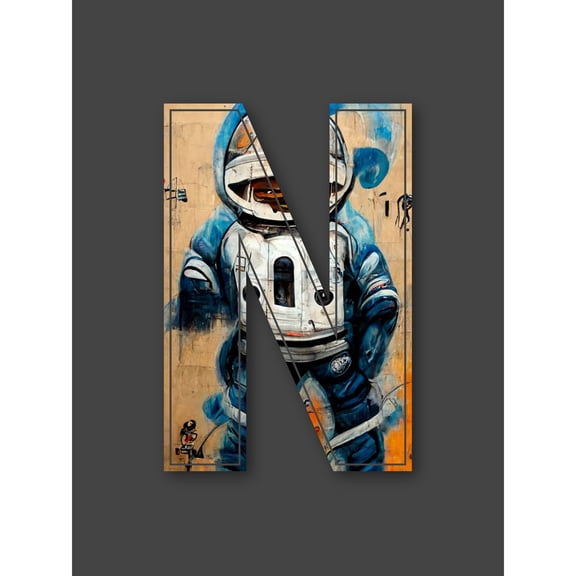 Letter N Space Man Decorative Graffiti Mural Alphabet Initial Stencil Extra Large XL Wall Art Poster Print