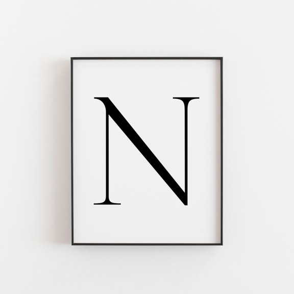 Letter N Wall Art Print, Minimalist Alphabet Initial Nursery Decor