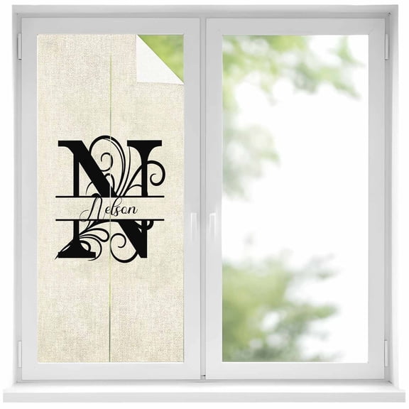 Letter N Window Privacy Film, Monogram Words Static Cling UV Sun Blocking Heat Control Window Tint Day and Night, Non-Adhesive Reusable One Way Windows Privacy Cover 19.6''x39.3''