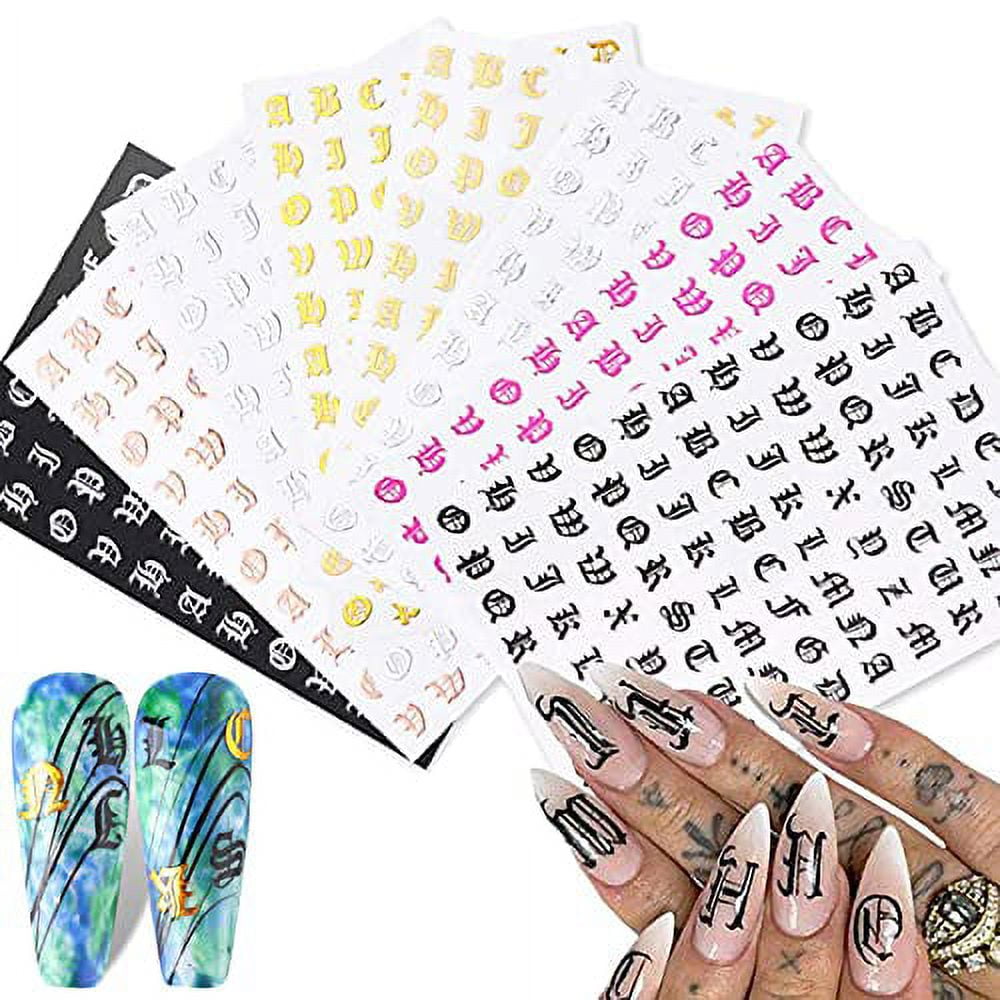 Buy Holographic Letter Nail Art Sticker, KISSBUTY 8 Colors Letter Words Old  English Alphabet Nail Decals Ultra Thin Gummed Character Nail Adhesive  Sticker Holographic Nail Art Decor Online at Low Prices in