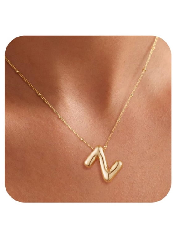 Letter Necklace for Women 14K Gold Plated Balloon Initial A-Z Pendant Necklace Trendy Dainty Satellite Bead Chain Necklace Personalized Custom Jewelry Gifts