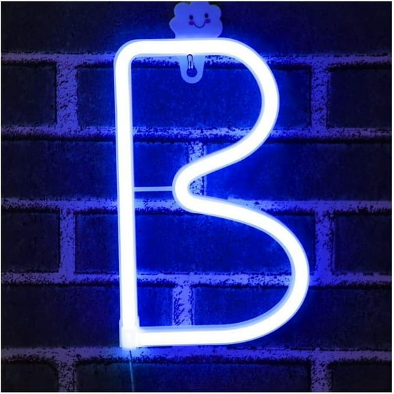 Letter Neon Lights, LED Neon Night Light Neon Lights Wall Decorative Night Light for Kids Bedroom Battery USB Operated Blue
