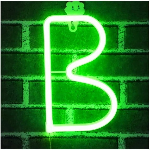 Letter Neon Lights, LED Neon Night Light Neon Lights Wall Decorative Night Light for Kids Bedroom Battery USB Operated Green