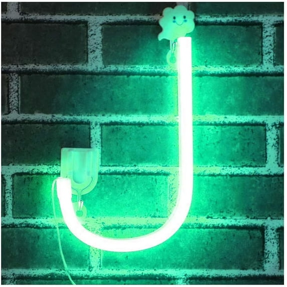 Letter Neon Lights, LED Neon Night Light Neon Lights Wall Decorative Night Light for Kids Bedroom Battery USB Operated Green