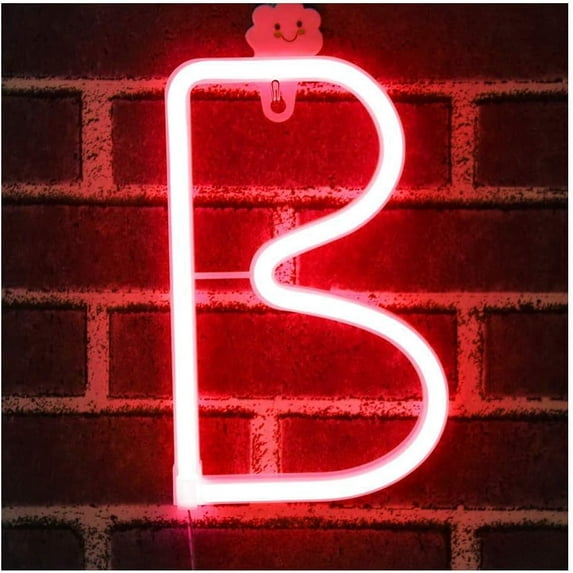 Letter Neon Lights, LED Neon Night Light Neon Lights Wall Decorative Night Light for Kids Bedroom Battery USB Operated Red