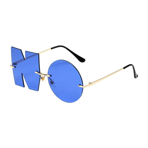 Letter No Sunglasses Fashion Unique Eyewear for Photo Props Outdoor Vacation Dark Blue
