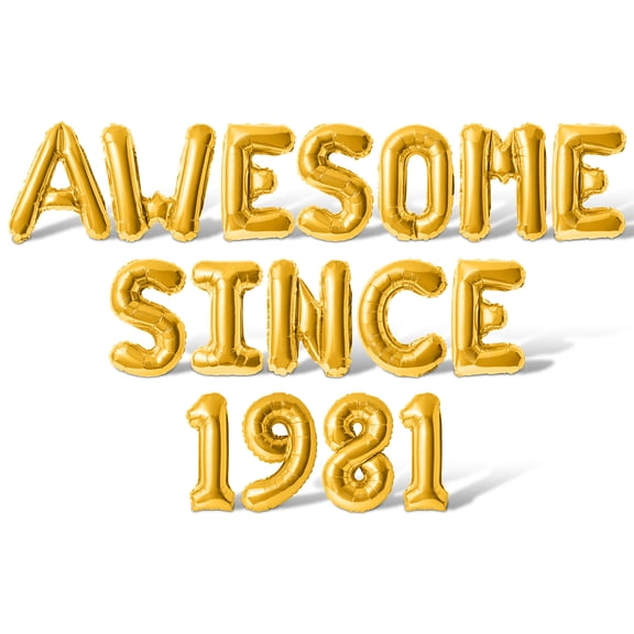 Letter & Number Balloons - AWESOME SINCE 1981 16" Inch Alphabet Letters Foil Mylar Balloon Birthday Party Banner (Gold)