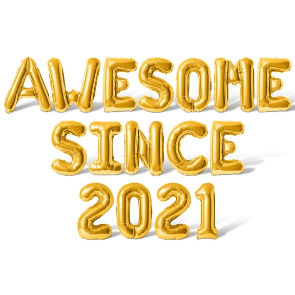 Letter & Number Balloons - AWESOME SINCE 2021 16" Inch Alphabet Letters Foil Mylar Balloon Birthday Party Banner (Gold)