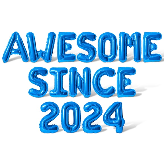 Letter & Number Balloons - AWESOME SINCE 2024 16" Inch Alphabet Letters Foil Mylar Balloon Birthday Party Banner (Blue)