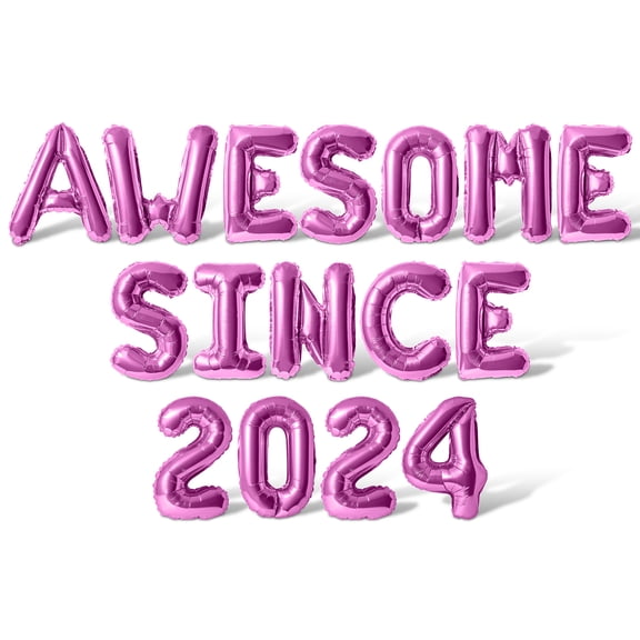Letter & Number Balloons - AWESOME SINCE 2024 16" Inch Alphabet Letters Foil Mylar Balloon Birthday Party Banner (Pink)