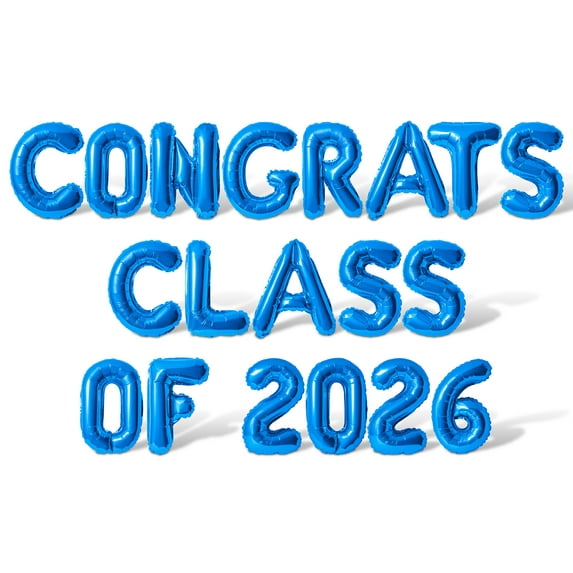 Letter & Number Balloons - CONGRATS CLASS OF 2026 16" Inch Alphabet Letters Foil Mylar Balloon Graduation Party Banner (Blue)