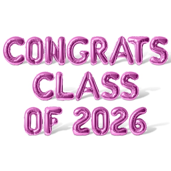 Letter & Number Balloons - CONGRATS CLASS OF 2026 16" Inch Alphabet Letters Foil Mylar Balloon Graduation Party Banner (Pink)
