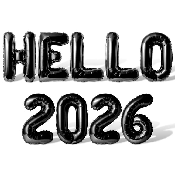 Letter & Number Balloons - HELLO 2026 16" Inch Alphabet Letters Foil Mylar Balloon New Years Party Banner (Black)