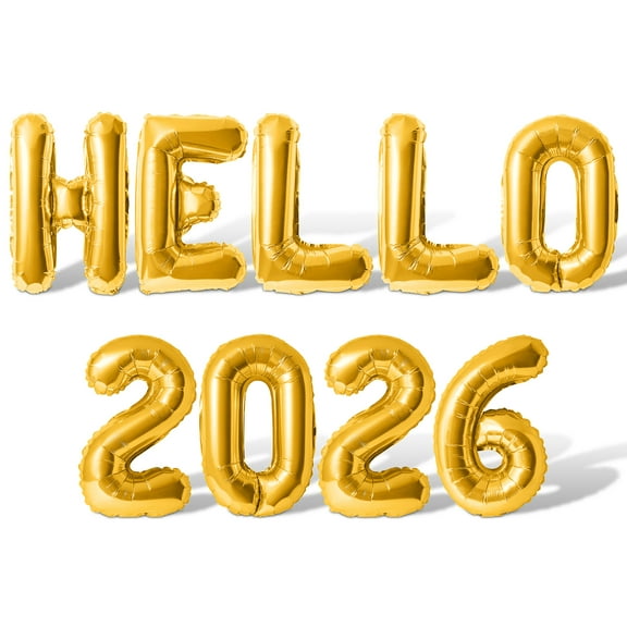 Letter & Number Balloons - HELLO 2026 16" Inch Alphabet Letters Foil Mylar Balloon New Years Party Banner (Gold)