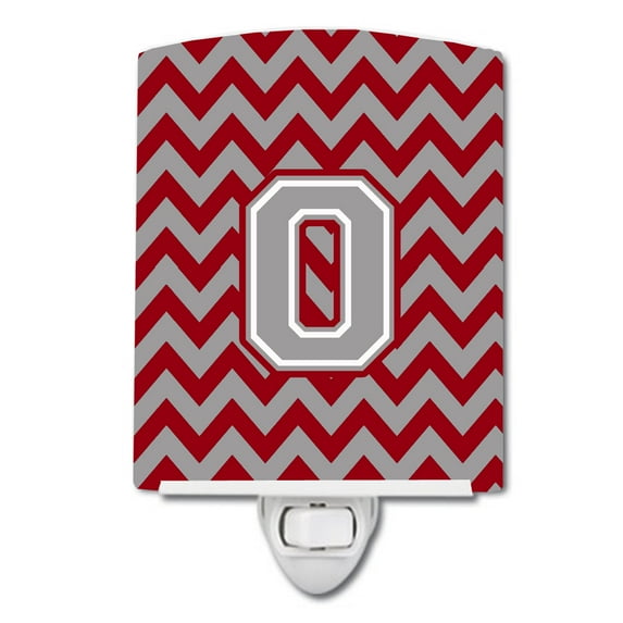 Letter O Chevron Crimson and Grey Ceramic Night Light