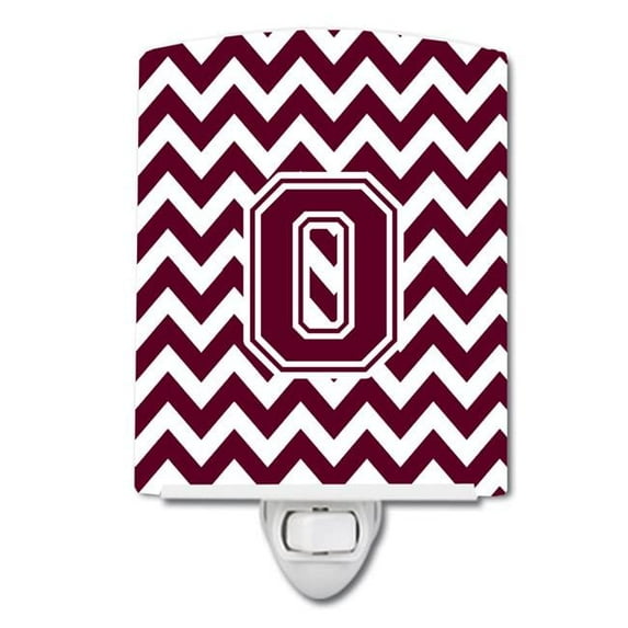 Letter O Chevron Maroon & White Ceramic Night Light