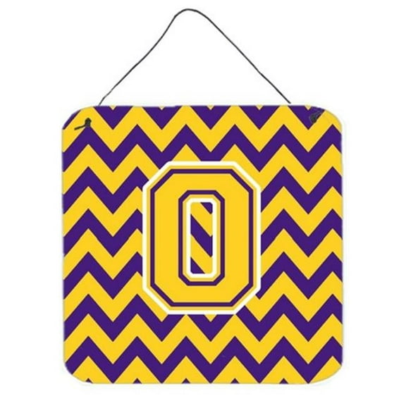 Letter O Chevron Purple & Gold Wall or Door Hanging Prints, 6 x 0.02 x 6 in.