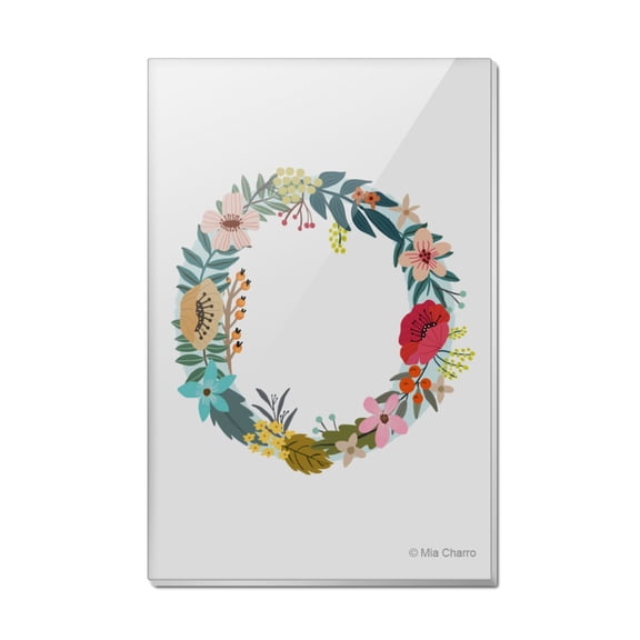 Letter O Floral Monogram Initial Rectangle Acrylic Fridge Refrigerator Magnet