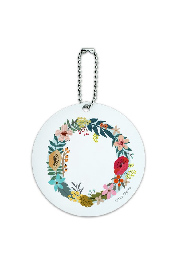 Letter O Floral Monogram Initial Round Luggage ID Tag Card Suitcase Carry-On