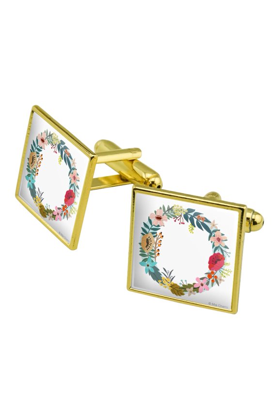 Letter O Floral Monogram Initial Square Cufflink Set - Silver or Gold