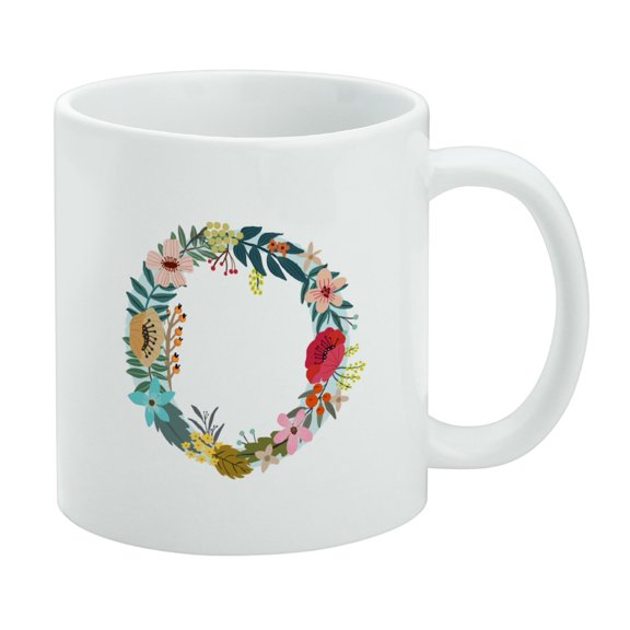 Letter O Floral Monogram Initial White Mug