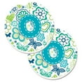 thumbnail image 1 of Letter O Flowers & Butterflies Teal Blue Set of 2 Cup Holder Car Coaster, 1 of 1