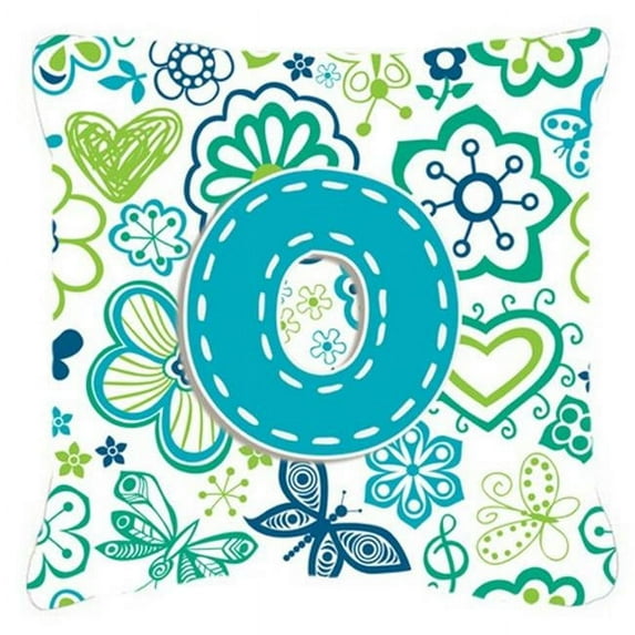 Letter O Flowers and Butterflies Teal Blue Fabric Decorative Pillow