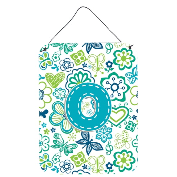 Letter O Flowers and Butterflies Teal Blue Wall or Door Hanging Prints