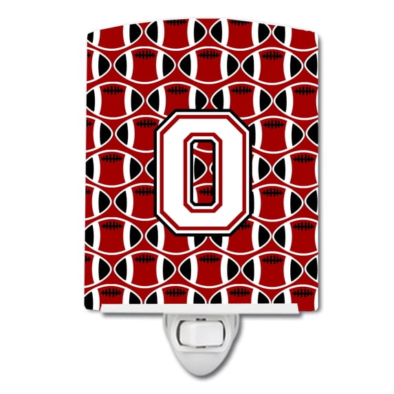 Letter O Football Cardinal and White Ceramic Night Light