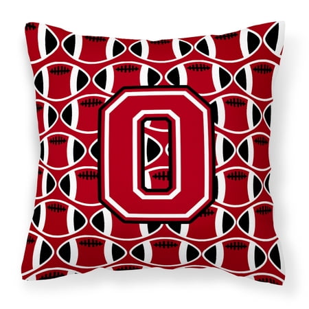 Letter O Football Red, Black and White Fabric Decorative Pillow