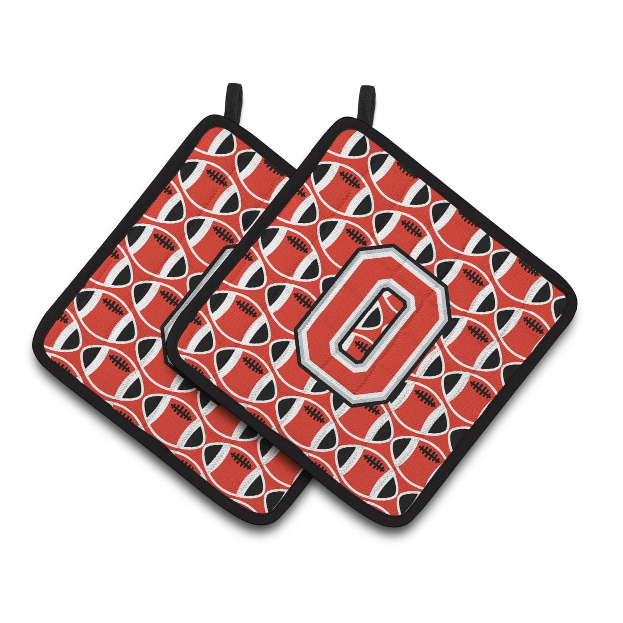 Letter O Football Scarlet and Grey Pair of Pot Holders