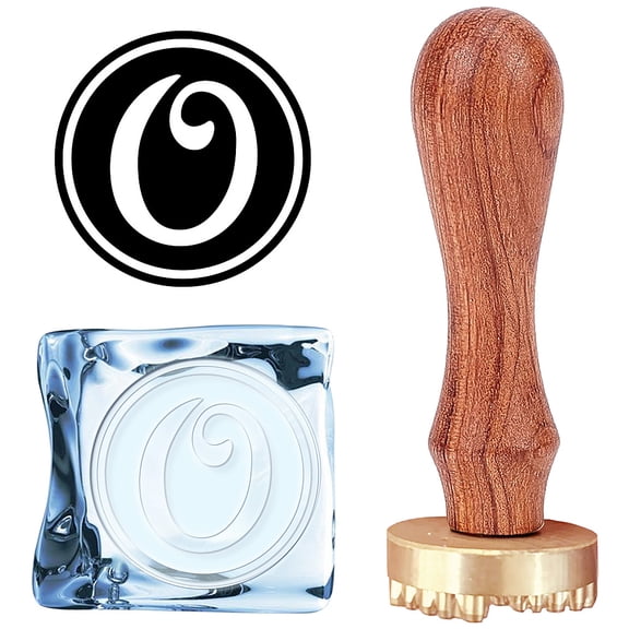 Letter O Ice Stamp Initials Ice Cube Stamp 1.2inch with Removable Brass Head Replacement Wood Handle Ice Branding Stamp for Cocktail Party Whiskey Mojito Drinks Wedding Making DIY Crafting