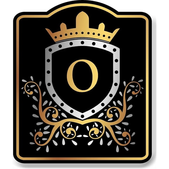 Letter O Initial Fancy Gold Crown BLACK Aluminium Composite Sign 8.5''x10''