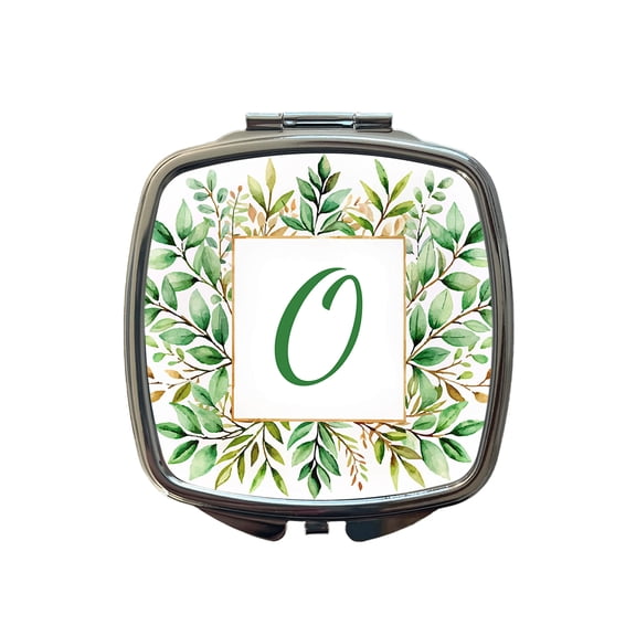 Letter O Initial Monogram Frame Leaf Travel Makeup Handbag Purse Small Pocket Compact Mirror