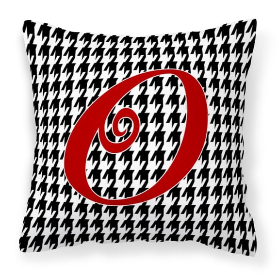 Letter O Initial Monogram - Houndstooth Black Fabric Decorative Pillow
