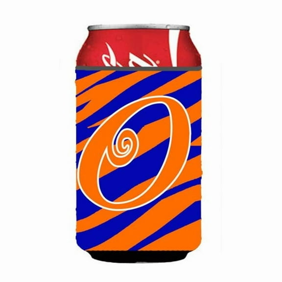 Letter O Initial Monogram - Tiger Stripe Blue and Orange Can Beverage Insulator Hugger