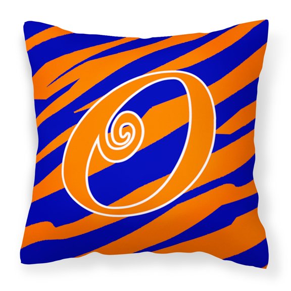 Letter O Initial Tiger Stripe Blue and Orange Fabric Decorative Pillow