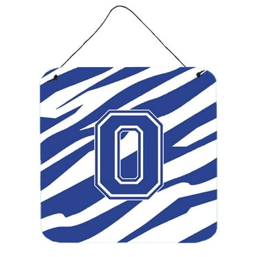 Letter O Initial Tiger Stripe Blue and White Wall or Door Hanging Prints