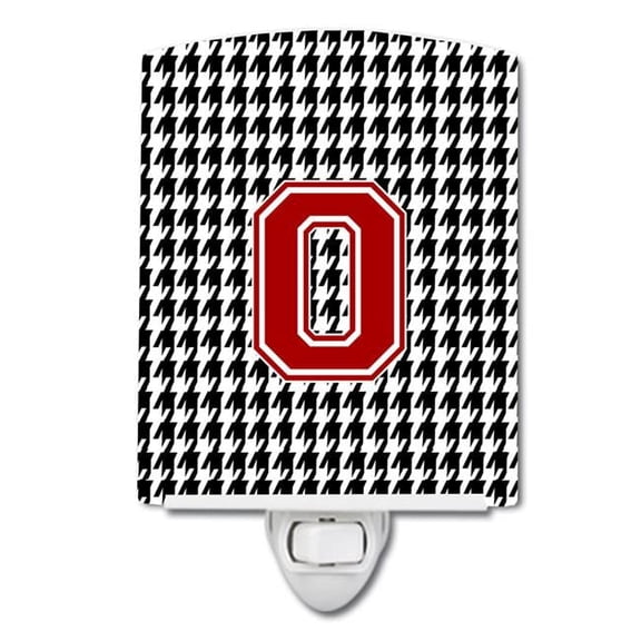 Letter O Monogram Houndstooth Black Ceramic Night Light