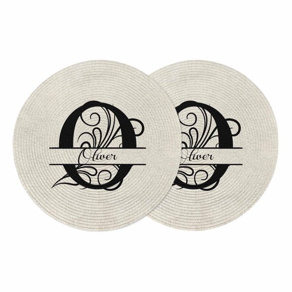 Letter O Round 13 Inch Placemats Set of 2, Monogram Words HeatResistant Non Slip Place Mats for Dining Table, Wipeable Braided Kitchen Table Mats for Housewarming