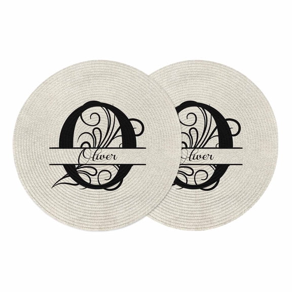 Letter O Round 15 Inch Placemats Set of 2, Monogram Words HeatResistant Non Slip Place Mats for Dining Table, Wipeable Braided Kitchen Table Mats for Housewarming