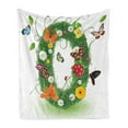 thumbnail image 1 of Letter O Soft Flannel Fleece Throw Blanket, Spring Season Alphabet with Grass Daisy Butterflies Ladybugs Greenland Florets, Cozy Plush for Indoor and Outdoor Use, 50" x 70", Multicolor, by Ambesonne, 1 of 5