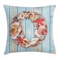 thumbnail image 1 of Letter O Throw Pillow Cushion Cover, Nautical Life Font Design O Circle on Vertical Worn Wood Planks, Decorative Square Accent Pillow Case, 24 X 24 Inches, Pale Blue Ivory Dark Coral, by Ambesonne, 1 of 2