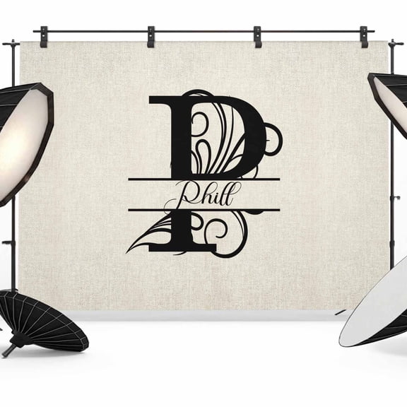 Letter P Backdrop for Photography, Fabric Photo Background Backdrop, Monogram Words Photo Booth Background for Portrait Photoshoot Video Wedding Studio Decoration Banner 7x5ft